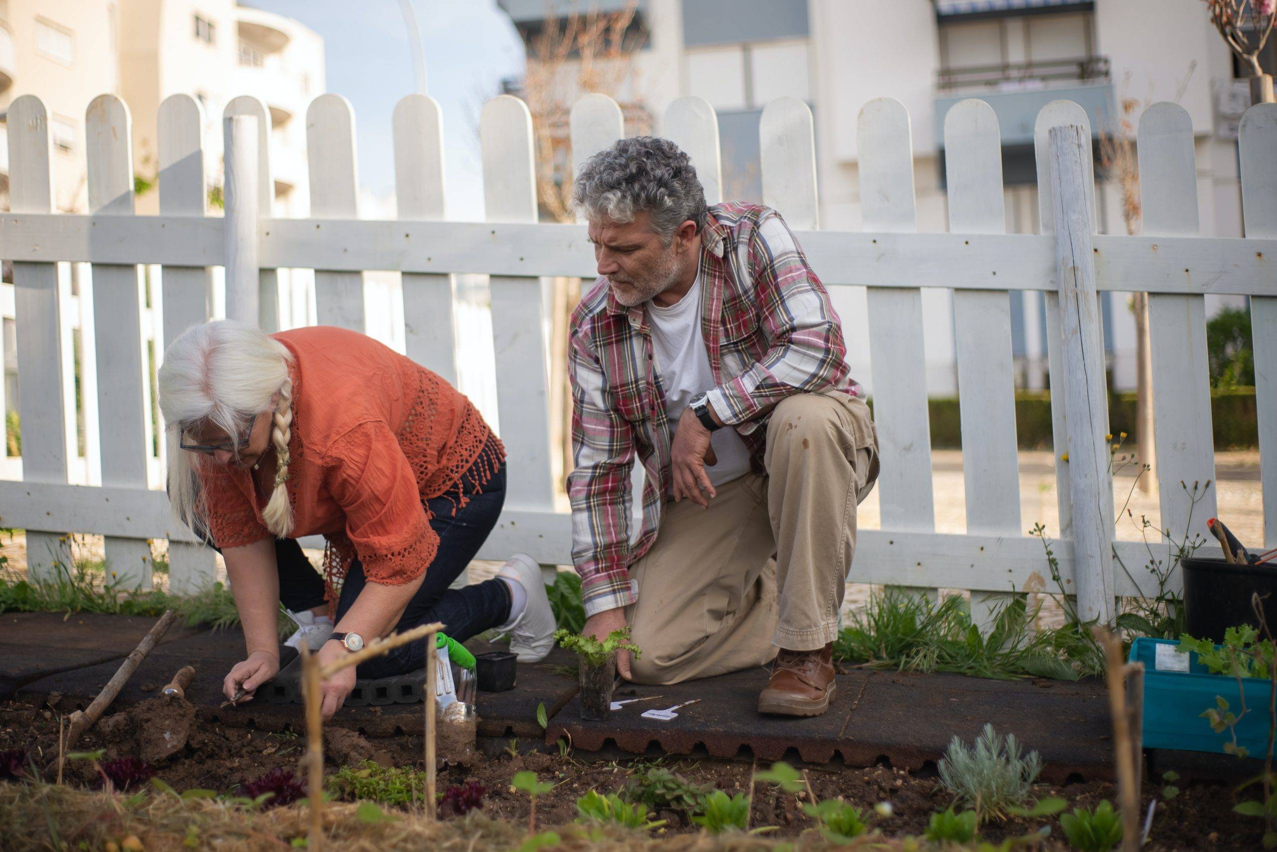 senior couple working in the garden